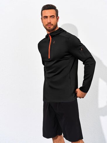 Yousify Mens Quarter Zip Hoodie Sweatshirts Long Sleeve Casual Pullover Sports Outdoor Hoodies with Zip Pockets in Saudi Arabia