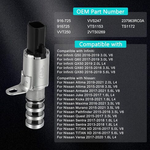 916-725 237963-RC0A OCV التحكم في الزيت توقيت الصمام المتغير VVT الملف اللولبي لإنفينيتي Q50 Q60 QX50 QX60 QX80، نيسان ألتيما أرمادا جوك ماكسيما مورانو باثفايندر سينترا فيرسا 1.6L 2.0L 3.0L 3.5L 5.6L in Saudi Arabia