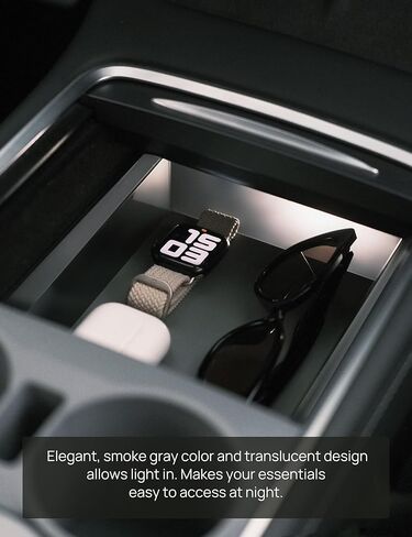 TPARTS Center Console Storage Drawer with Silicone Layer for Tesla Model 3/Y Accessories Interior, Translucent Smoke Gray Organizer Tray, Maximize Storage Space in Kuwait