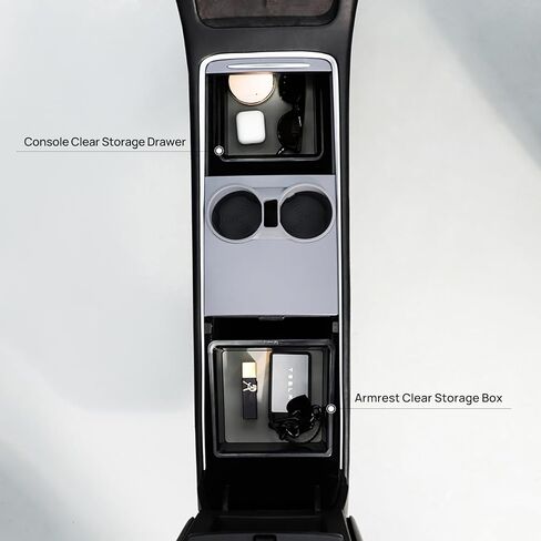 TPARTS Center Console Storage Drawer with Silicone Layer for Tesla Model 3/Y Accessories Interior, Translucent Smoke Gray Organizer Tray, Maximize Storage Space in Kuwait