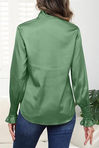 Women's Silk Button Down Blouse Bow Tie Neck Long Sleeve Dressy Elegant Office Work Blouse in Saudi Arabia