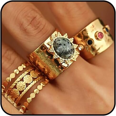 GIGB PBDK Chunky Gold Stackable Knuckle Rings Set for Women Vintage Adjustable Crystal Wide Dome Statement Ring Unique CZ Band Open Rings Jewelry Accessories in Saudi Arabia
