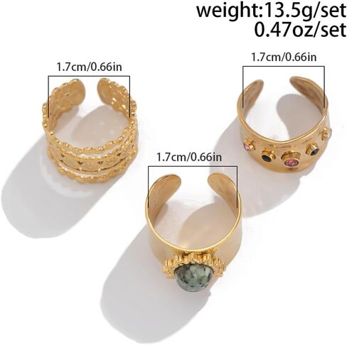 GIGB PBDK Chunky Gold Stackable Knuckle Rings Set for Women Vintage Adjustable Crystal Wide Dome Statement Ring Unique CZ Band Open Rings Jewelry Accessories in Saudi Arabia