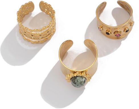 GIGB PBDK Chunky Gold Stackable Knuckle Rings Set for Women Vintage Adjustable Crystal Wide Dome Statement Ring Unique CZ Band Open Rings Jewelry Accessories in Saudi Arabia