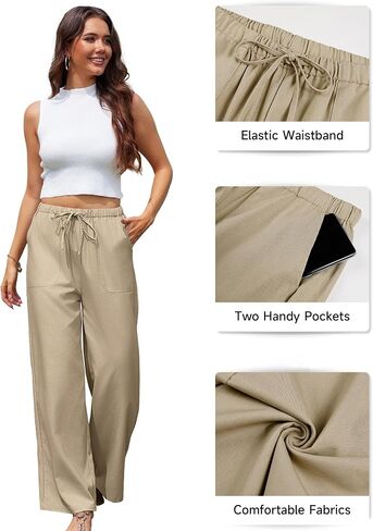 Bsubseach Womens Casual Pants Wide Leg Pants Elastic Waist Slacks with Pockets Lounge Fall Outfits in Saudi Arabia