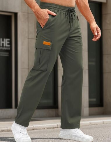Men's Cargo Joggers Pants Multi-Pocket Sweatpants Stretch Drawstring Casual Athletic in Saudi Arabia