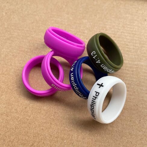 12 Colors Set-Custom Logo Text Silicone Rings 8mm Breathable Rubber Step Edge Comfort Fit Rings Wedding Band,Christian Cross Rings/Yoga Just Breathe Rings,Size 6-12 in Saudi Arabia