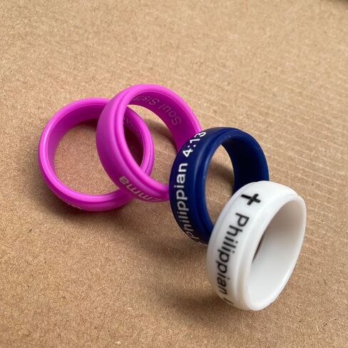 12 Colors Set-Custom Logo Text Silicone Rings 8mm Breathable Rubber Step Edge Comfort Fit Rings Wedding Band,Christian Cross Rings/Yoga Just Breathe Rings,Size 6-12 in Saudi Arabia