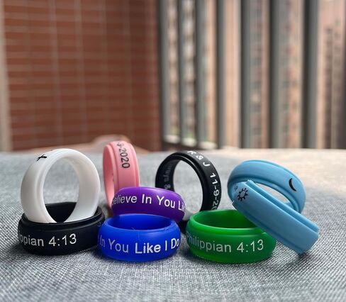 12 Colors Set-Custom Logo Text Silicone Rings 8mm Breathable Rubber Step Edge Comfort Fit Rings Wedding Band,Christian Cross Rings/Yoga Just Breathe Rings,Size 6-12 in Saudi Arabia