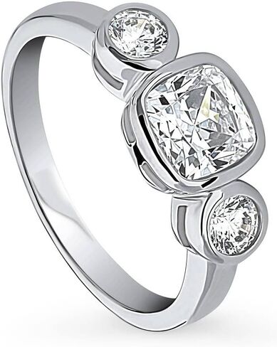 BERRICLE Sterling Silver CZ 3-Stone Wedding Engagement Promise Ring for Her, Bezel Set Cubic Zirconia Ring - Cushion, Pear Cut in Saudi Arabia