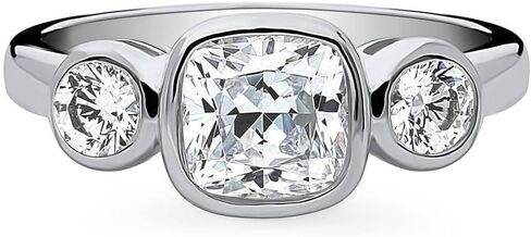 BERRICLE Sterling Silver CZ 3-Stone Wedding Engagement Promise Ring for Her, Bezel Set Cubic Zirconia Ring - Cushion, Pear Cut in Saudi Arabia