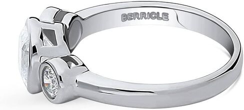 BERRICLE Sterling Silver CZ 3-Stone Wedding Engagement Promise Ring for Her, Bezel Set Cubic Zirconia Ring - Cushion, Pear Cut in Saudi Arabia