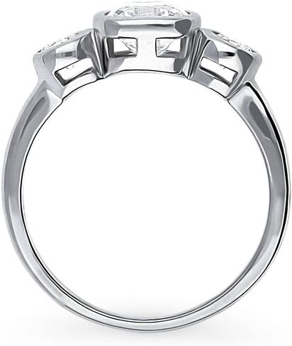 BERRICLE Sterling Silver CZ 3-Stone Wedding Engagement Promise Ring for Her, Bezel Set Cubic Zirconia Ring - Cushion, Pear Cut in Saudi Arabia