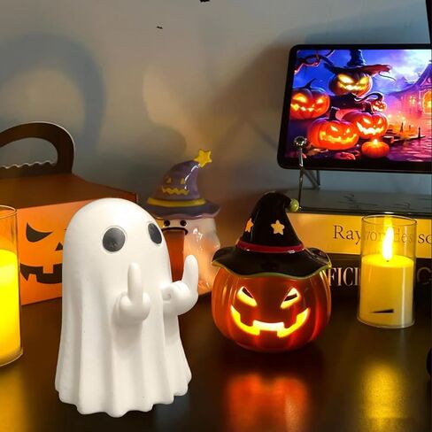 Ghost Halloween Decor, Spooky Home Decorations, Quirky Halloween Home Decor Indoor, Resin Finger Ghost Statue Gift for Porch, Props, Tabletop, Desk in Saudi Arabia