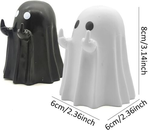 2 Pcs Spooky Ghost Middle Finger Figure, Cute Halloween Decor for Desk, Home & Bathroom, Resin Ghost Flipping Off Statue (White+Black) in Saudi Arabia