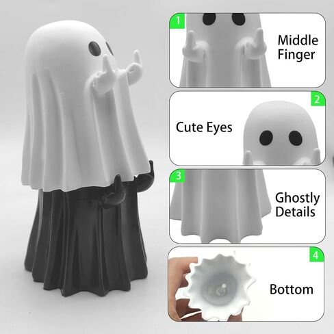 2 Pcs Spooky Ghost Middle Finger Figure, Cute Halloween Decor for Desk, Home & Bathroom, Resin Ghost Flipping Off Statue (White+Black) in Saudi Arabia