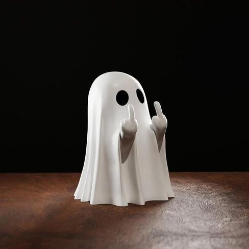 2 Pcs Spooky Ghost Middle Finger Figure, Cute Halloween Decor for Desk, Home & Bathroom, Resin Ghost Flipping Off Statue (White+Black) in Saudi Arabia