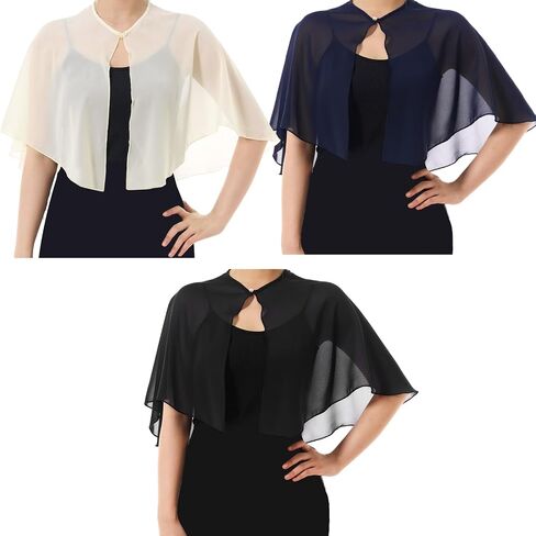 3 Pcs Women's Sheer Cape Soft Chiffon Capes Shawls and Wraps for Evening Dresses Soft Wedding Cape Lightweight Bridesmaid Scarves Flapper Cover up in Saudi Arabia