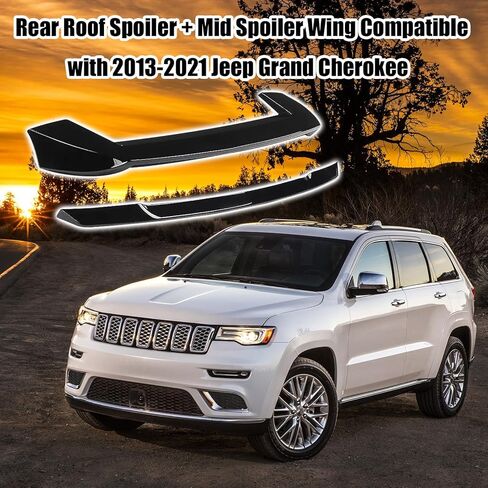 Rear Roof Spoiler + Mid Spoiler Wing Compatible with 2013-2021 Jeep Grand Cherokee Rear Window Roof Spoiler Trunk Splitter Tailgate Mid Spoiler Wing(Glossy Black) in Saudi Arabia