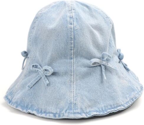 قبعات دلو من الدينيم للنساء، قبعة دلو لطيفة مع قبعة جينز بعقدة فيونكة in Kuwait