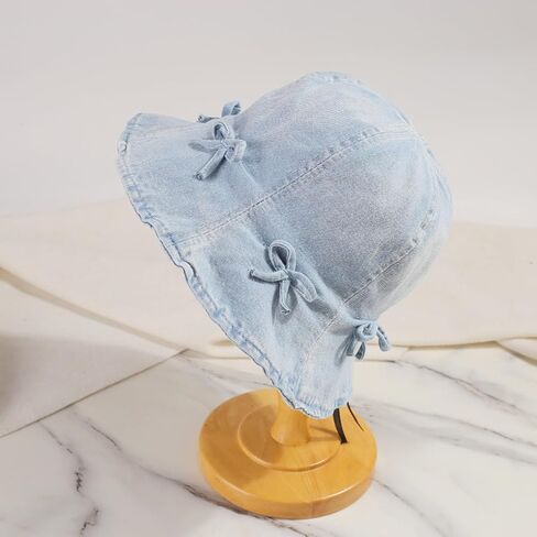 قبعات دلو من الدينيم للنساء، قبعة دلو لطيفة مع قبعة جينز بعقدة فيونكة in Kuwait