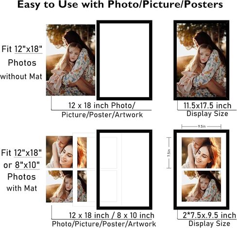 إطار صورة مزدوج 12 × 18 مقاس 8 × 10، عرض 2 صورة 8 × 10 أو صورة 12 × 18، إطاران مجمعان مفتوحان 8 × 10 للتعليق على الحائط، إطار صور متعدد 8 × 10، أسود in Saudi Arabia