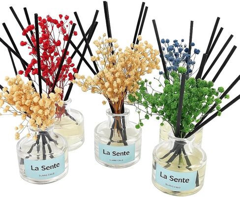 Reed Diffuser Set, Glass Bottle with Black Rattan Sticks, Dried White Flowers, 6.7fl oz, 200ml (Gardenia) in Saudi Arabia