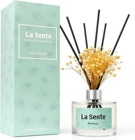 Reed Diffuser Set, Glass Bottle with Black Rattan Sticks, Dried White Flowers, 6.7fl oz, 200ml (Gardenia) in Saudi Arabia