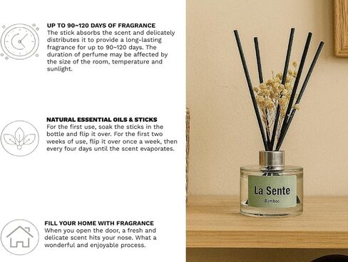 Reed Diffuser Set, Glass Bottle with Black Rattan Sticks, Dried White Flowers, 6.7fl oz, 200ml (Gardenia) in Saudi Arabia
