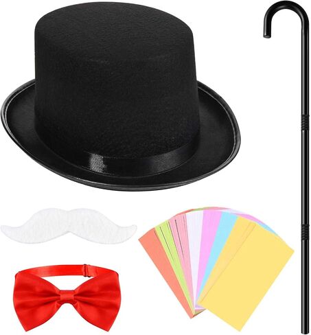 5 Pcs Rich Man Costume Kit 1920s Gentleman Accessories Hat Round Head White Beard Bow Tie Stick Play Money for Mens Halloween Party Dress up Outfit in Saudi Arabia