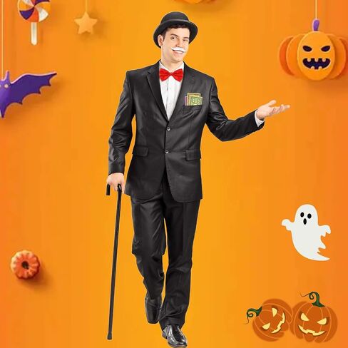 5 Pcs Rich Man Costume Kit 1920s Gentleman Accessories Hat Round Head White Beard Bow Tie Stick Play Money for Mens Halloween Party Dress up Outfit in Saudi Arabia