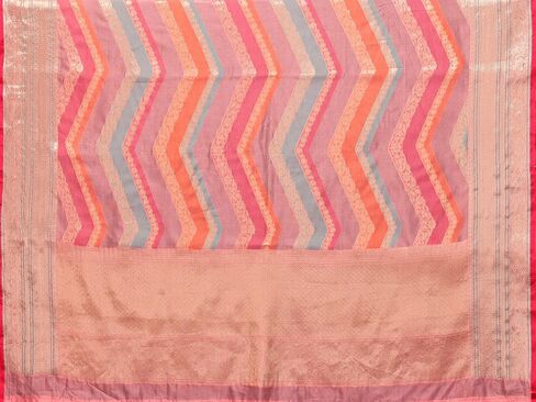 Women's Organza Golden Zari Jacquard Boarder & Pallu ZigZag Saree With Unstitched Blouse Piece (Maharani) in Kuwait
