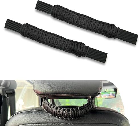 2 PCS Headrest Grab Handles – Braided Rope Rear Passenger Safety Armrests, Wear-Resistant Heavy-Duty Body Balance Aid, Universal for Off-Road Vehicles, Trucks & Pickup (Black) in Saudi Arabia