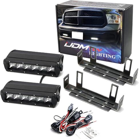 مجموعة مصابيح الضباب iJDMTOY Xenon White Mini-SR LED المتوافقة مع 2011-18 Dodge RAM 1500، تتضمن (2) أشرطة إضاءة LED عالية الطاقة بيضاء 30 وات، ودعامات منطقة فتح خطاف السحب ومجموعة أسلاك مفتاح التشغيل/الإيقاف in Saudi Arabia