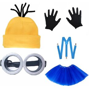 5PCS Halloween Costume Accesories Goggles Yellow Beanie Tutu Skirts Suspenders Gloves Halloween Costumes Cosplay for Women Men in Kuwait