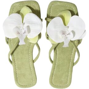 WDIRARA Women's Flower Sandals Dressy Summer Slippers Slides Beach Flat | Open Toe, Appliques in Saudi Arabia
