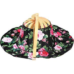 Handcrafted Bamboo Sun Hat for Women and Girl, Summer Flower Pattern Hand Fan Foldable Beach Hat for Travel Outdoor Multi in Saudi Arabia