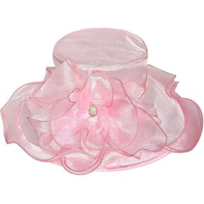 قبعة الأورجانزا ذات حافة واسعة، قبعة نسائية رائعة لحفلات الزفاف وحفلات الشاي وحفلات ديربي على شكل زهرة الشمس in Kuwait