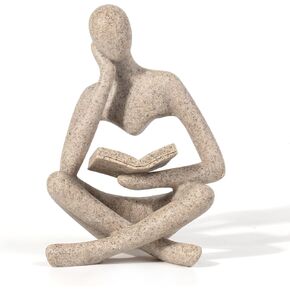 Bookshelf Decor Home Decor - Abstract Thinker Sculpture Figurine Statue, Resin Modern Reading Sculpture for Office Desk, Coffee Table, Library, Living Room Decor (Beige) in Saudi Arabia