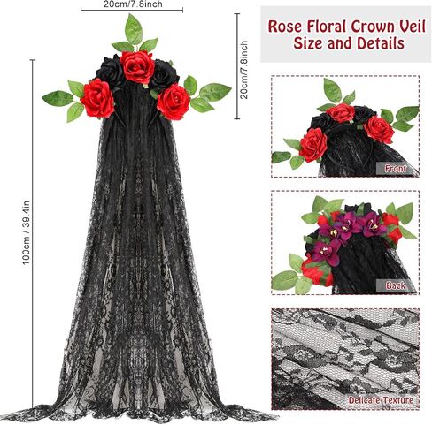 WILLBOND 6 Pcs Day of The Dead Costume for Women Halloween Skeleton Cape Rose Headband Masquerade Eye Mask Vampire Jewelry in Saudi Arabia