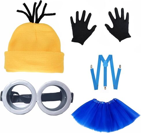5PCS Halloween Costume Accesories Goggles Yellow Beanie Tutu Skirts Suspenders Gloves Halloween Costumes Cosplay for Women Men in Kuwait