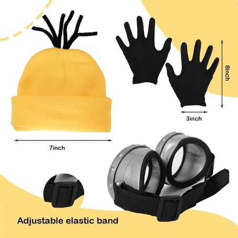 5PCS Halloween Costume Accesories Goggles Yellow Beanie Tutu Skirts Suspenders Gloves Halloween Costumes Cosplay for Women Men in Kuwait