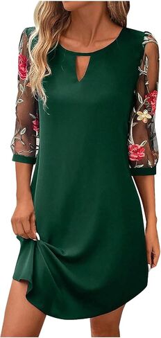 Retro Sundresses for Women Keyhole 3/4 Sleeve Floral Crew Neck Bohemian Mini Dress Casual Fashion Elegant Costumes in Saudi Arabia