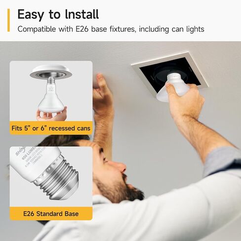 SHINESTAR 4-Pack BR30 LED Bulb، ما يعادل 65W، مصابيح إضاءة غائرة، 2700K أبيض دافئ، قابل للتعتيم، 650LM، قاعدة E26 in Kuwait