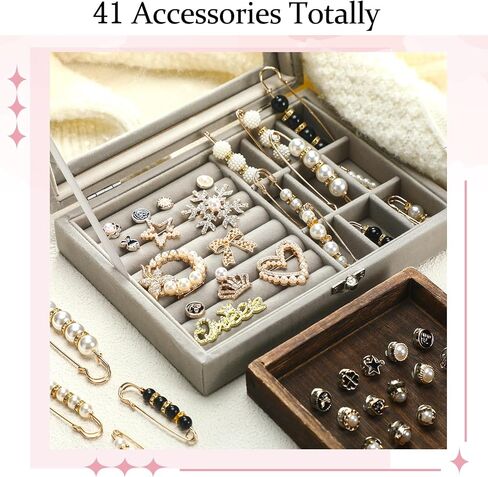41 Pcs Sock Charms Kit with 4 Pairs Slouch Socks for Women, Jewelry Charms Pins Brooches for Women, Pearl and Rhinestone with Safety Pins, DIY Accessories for Decorating Shoe Sneakers in Saudi Arabia