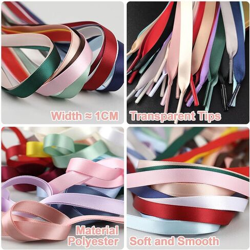Flat Satin Ribbon Shoelaces for Women: 1CM Wide Silk Sneakers Shoe Laces 1 Pair in Saudi Arabia