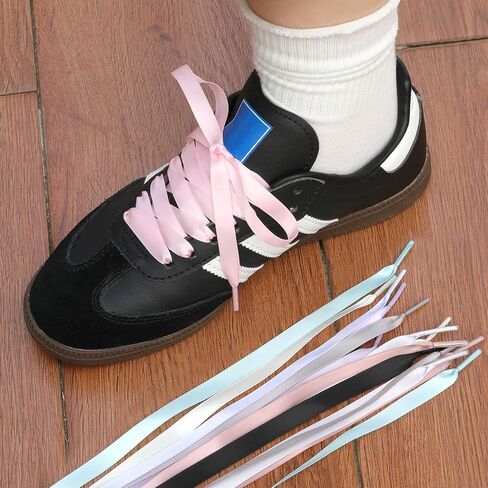 Flat Satin Ribbon Shoelaces for Women: 1CM Wide Silk Sneakers Shoe Laces 1 Pair in Saudi Arabia
