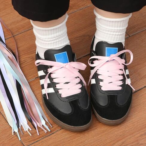 Flat Satin Ribbon Shoelaces for Women: 1CM Wide Silk Sneakers Shoe Laces 1 Pair in Saudi Arabia