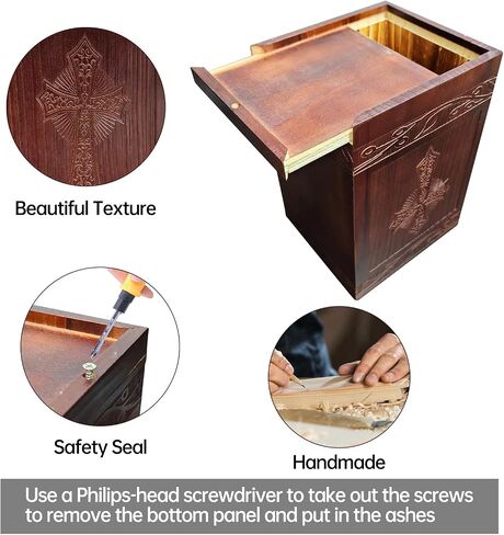 Wooden Cremation Urn for Human Ashes,Wooden Carved Cross Cremation Urns,Holds 250 Cubic Inches,Cat and Dog Pet Urns,Decorative Funeral Urn Box and Casket in Kuwait