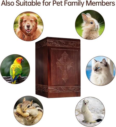 Wooden Cremation Urn for Human Ashes,Wooden Carved Cross Cremation Urns,Holds 250 Cubic Inches,Cat and Dog Pet Urns,Decorative Funeral Urn Box and Casket in Kuwait